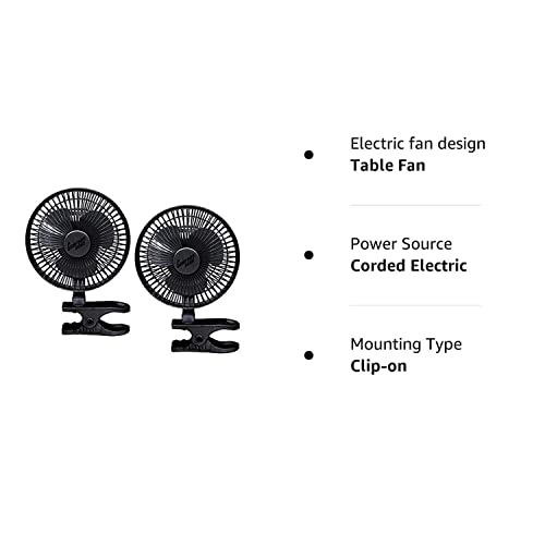 Comfort Zone CZ6C 6-Inch 2-Speed Clip-On Fan (Black, 2 Fans)