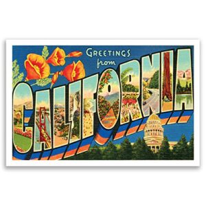 greetings from california vintage reprint postcard set of 20 identical postcards. large letter us state name post card pack (ca. 1930's-1940's). made in usa.