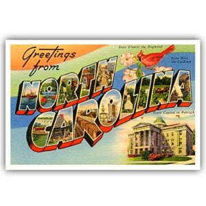 greetings from north carolina vintage reprint postcard set of 20 identical postcards. large letter us state name post card pack (ca. 1930's-1940's). made in usa.