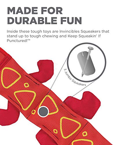 Outward Hound Fire Biterz Red Lizard Plush Firehose Material Interactive Dog Toy, Large