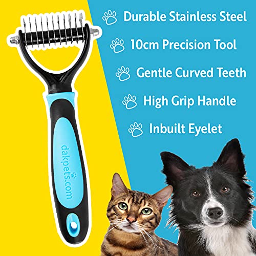 DakPets Cat & Dog Grooming Tool | All-In-One Metal Undercoat Rake, Dematting Tool, Detangling Comb, Fur Shedding Blade, Pet Hair Remover, and Grooming Brush | For Medium to Long-Haired Dogs and Cats