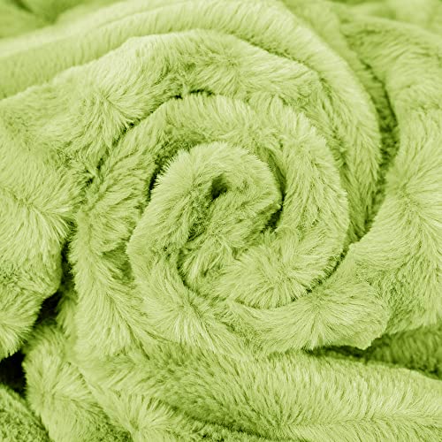 Home Soft Things Derby Double Sided Faux Fur Throw Blanket, Citron, 50'' x 60'', Super Soft Comfy Fluffy Plush Bed Couch Cover for All Year Round Accent Home Decoration