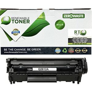 Renewable Toner USA Remanufactured MICR Toner Cartridge Replacement for HP 12A Q2612A Laser Printers 1010 1012 1015 1018 1020 1022 3015 3020 3030 3050 3052 3055 M1319