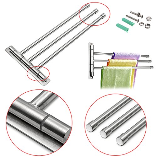 Sumnacon™ Silver Stainless Steel Wall-Mounted Towel Rail Swivel Bars Bathroom Towel Rack Hanger Holder Organizer (3 Bar)