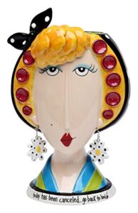 stealstreet ss-cg-62651, 6.5 inch go back to bed blonde lady with earrings make up holder vase