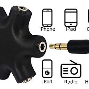 onelinkmore Headphone Splitter, 5-Jack 3.5 mm Audio Headphone Splitter Stereo Audio Headset Adapter, Audio Earbuds Earphones Plug 5 Way 1 Male to 4 Female Splitter with 3.5mm Stereo Cable