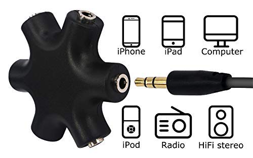 onelinkmore Headphone Splitter, 5-Jack 3.5 mm Audio Headphone Splitter Stereo Audio Headset Adapter, Audio Earbuds Earphones Plug 5 Way 1 Male to 4 Female Splitter with 3.5mm Stereo Cable