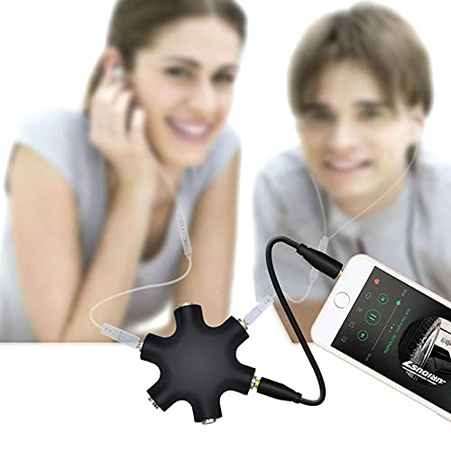 onelinkmore Headphone Splitter, 5-Jack 3.5 mm Audio Headphone Splitter Stereo Audio Headset Adapter, Audio Earbuds Earphones Plug 5 Way 1 Male to 4 Female Splitter with 3.5mm Stereo Cable