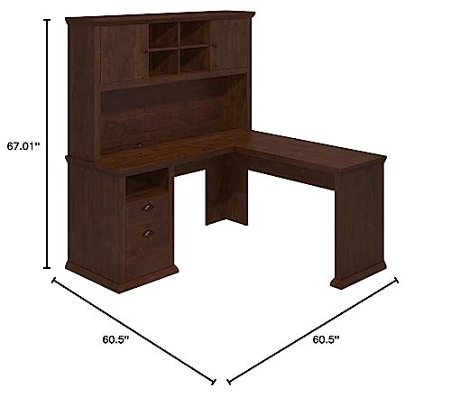 Bush Furniture Yorktown L Shaped Desk with Hutch in Antique Cherry
