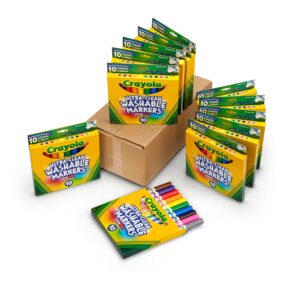 crayola ultra clean washable markers (12 pack), bulk markers for kids, 10 broad line markers, back to school classroom supplies for kids, ages 4+