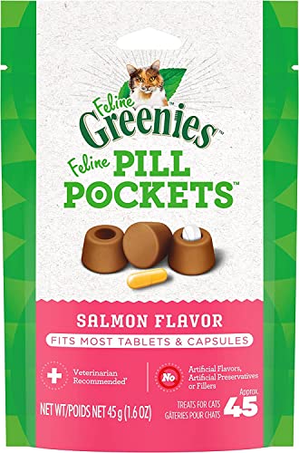 Greenies Pill Pockets Salmon Treats For Cat, 1.6 oz, Pack of 3