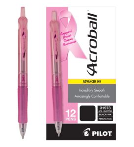 pilot acroball colors advanced ink refillable & retractable ball point pens, fine point, black ink, 12-pack (31973)