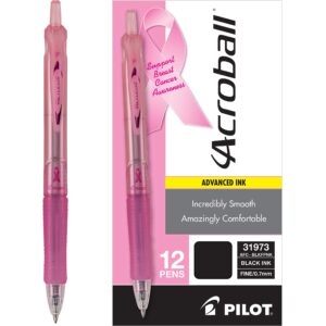PILOT Acroball Colors Advanced Ink Refillable & Retractable Ball Point Pens, Fine Point, Black Ink, 12-Pack (31973)