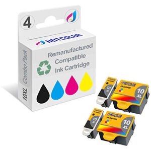 hotcolor 4 pack #10xl compatible ink cartridge for kodak 10b 10c 10 (2 color and 2 black) work for easyshare 5100 5300 5500 kodak esp 3 3250 5 5210 5250 6150 7 7250 9 9250