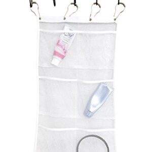 Mayin Quick Dry Hanging Caddy and Bath Organizer with 6-Pocket, Hang on Shower Curtain, Shower Organizer, Mesh Shower Caddy, Bathroom Accessories, Save Space in Small Bathroom Tub with 4 Rings