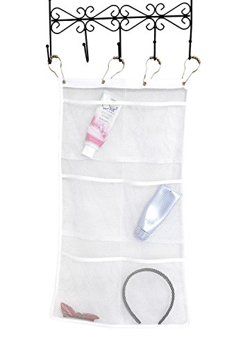 Mayin Quick Dry Hanging Caddy and Bath Organizer with 6-Pocket, Hang on Shower Curtain, Shower Organizer, Mesh Shower Caddy, Bathroom Accessories, Save Space in Small Bathroom Tub with 4 Rings