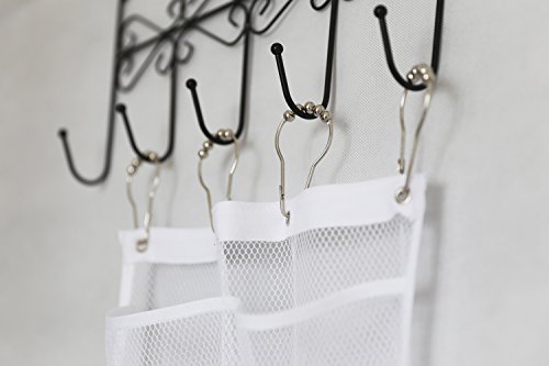 Mayin Quick Dry Hanging Caddy and Bath Organizer with 6-Pocket, Hang on Shower Curtain, Shower Organizer, Mesh Shower Caddy, Bathroom Accessories, Save Space in Small Bathroom Tub with 4 Rings