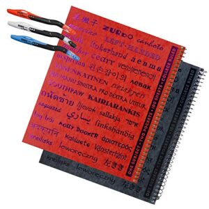 3 left-handed visio pens plus 2 left-handed college ruled notebooks, printed with the word "left-handed" in 33 languages