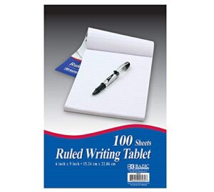 bazic writing pad 100 sheets 6" x 9", lined ruled memo writing notebook, easy tear note paper for office school home, 1-pack