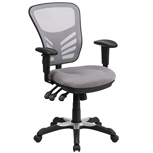 Flash Furniture Nicholas Mid-Back Gray Mesh Multifunction Executive Swivel Ergonomic Office Chair with Adjustable Arms