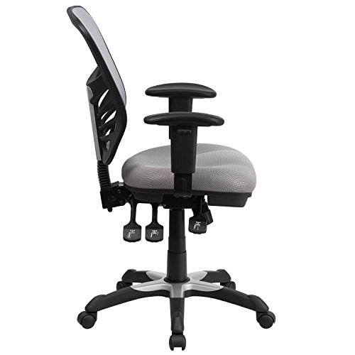 Flash Furniture Nicholas Mid-Back Gray Mesh Multifunction Executive Swivel Ergonomic Office Chair with Adjustable Arms