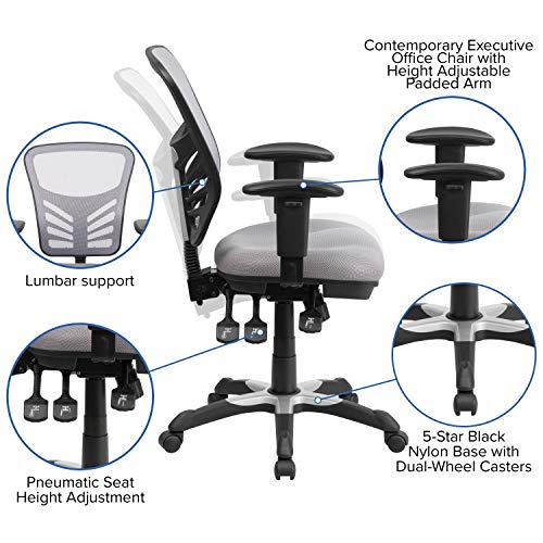 Flash Furniture Nicholas Mid-Back Gray Mesh Multifunction Executive Swivel Ergonomic Office Chair with Adjustable Arms