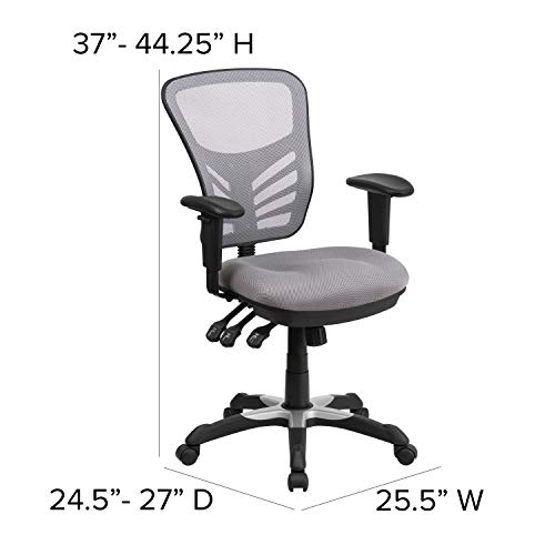 Flash Furniture Nicholas Mid-Back Gray Mesh Multifunction Executive Swivel Ergonomic Office Chair with Adjustable Arms