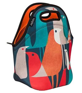 artovida artists collective insulated neoprene lunch bag - washable soft lunch tote for work and picnic - design by budi kwan (indonesia) flock of birds - classic