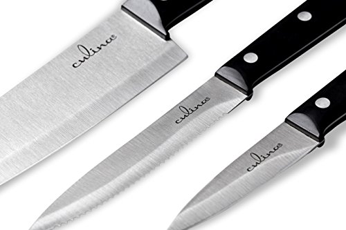 Culina 3-Piece Chef Knife Set. Triple-rivet, Full-tang : 8-inch Chef Knife, 5-inch Utility Knife, 3.5-inch Paring Knife