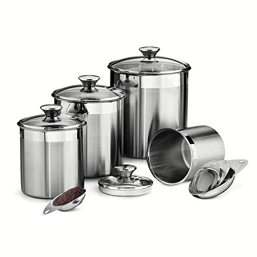 Tramontina 80204/527DS Gourmet Stainless Steel Canister and Scoops Set, 8 Piece, Made in Brazil