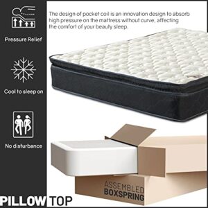 Continental Sleep 9-Inch Medium Firm Pillowtop Pocketed Coil Hybrid Mattress and 4" Low Profile Split Wood Box Spring Foundation Set, Full, White