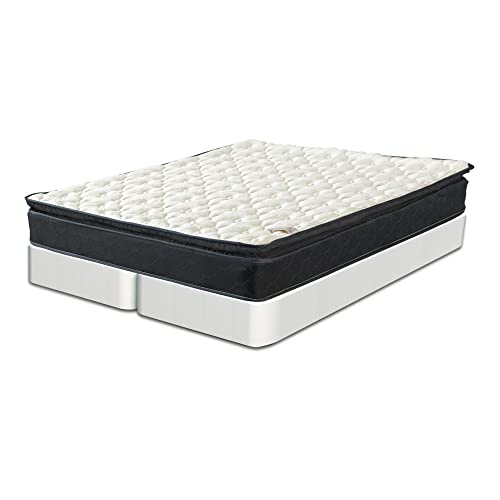 Continental Sleep 9-Inch Medium Firm Pillowtop Pocketed Coil Hybrid Mattress and 4" Low Profile Split Wood Box Spring Foundation Set, Full, White