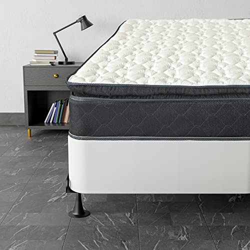 Continental Sleep 9-Inch Medium Firm Pillowtop Pocketed Coil Hybrid Mattress and 4" Low Profile Split Wood Box Spring Foundation Set, Full, White