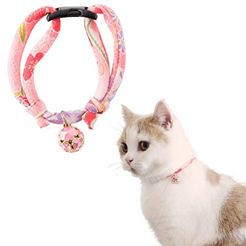 Necoichi Chirimen Cat Collar with Clover Bell (Pastel Pink)