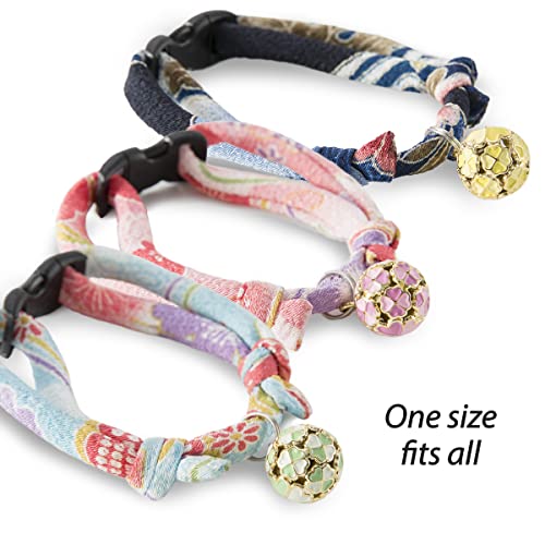 Necoichi Chirimen Cat Collar with Clover Bell (Pastel Pink)