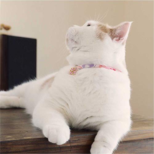 Necoichi Chirimen Cat Collar with Clover Bell (Pastel Pink)