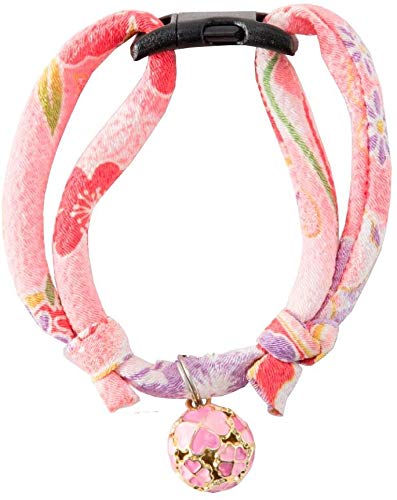 Necoichi Chirimen Cat Collar with Clover Bell (Pastel Pink)