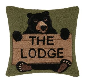peking handicraft the lodge hook pillow, 18 by 18"