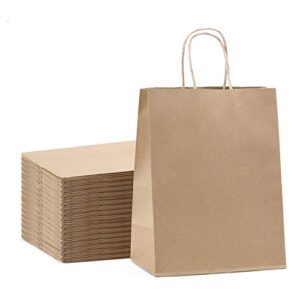 GSSUSA Medium Paper Gift Bags 8x4.75x10.5 Paper Bags with Handles, Brown 25 Pcs, Bulk Kraft Gift Bag for Shopping, Craft, Grocery, Party, Retail, Lunch, Business, Wedding, Merchandise, Boutique