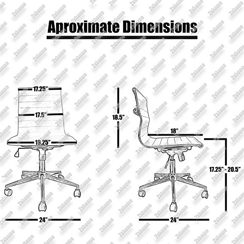 2xhome White Modern Contemporary Executive Office Chair Mid back PU Leather Arm Rest Tilt Adjustable Height With Wheels Without No Arms Lumbar Support Task Work Hotel Chrome Manager Armless Desk Guest