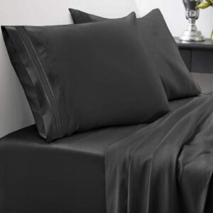 queen size bed sheets - breathable luxury sheets with full elastic & secure corner straps built in - 1800 supreme collection extra soft deep pocket bedding set, sheet set, queen, black