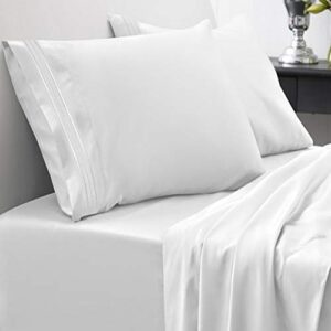 queen size bed sheets - breathable luxury sheets with full elastic & secure corner straps built in - 1800 supreme collection extra soft deep pocket bedding set, sheet set, queen, white