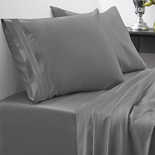 Queen Size Bed Sheets - Breathable Luxury Sheets with Full Elastic & Secure Corner Straps Built In - 1800 Supreme Collection Extra Soft Deep Pocket Bedding Set, Sheet Set, Queen, Gray