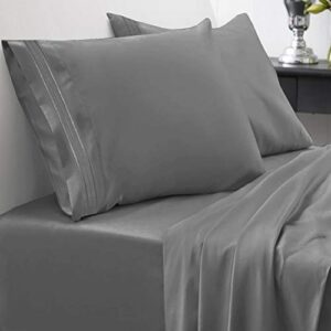 queen size bed sheets - breathable luxury sheets with full elastic & secure corner straps built in - 1800 supreme collection extra soft deep pocket bedding set, sheet set, queen, gray