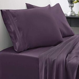 queen size bed sheets - breathable luxury sheets with full elastic & secure corner straps built in - 1800 supreme collection extra soft deep pocket bedding set, sheet set, queen, purple