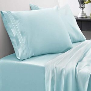 queen size bed sheets - breathable luxury sheets with full elastic & secure corner straps built in - 1800 supreme collection extra soft deep pocket bedding set, sheet set, queen, light blue