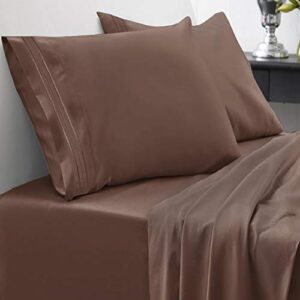 king size sheets - breathable luxury bed sheets with full elastic & secure corner straps built in - 1800 supreme collection extra soft deep pocket bedding set, sheet set, king, brown