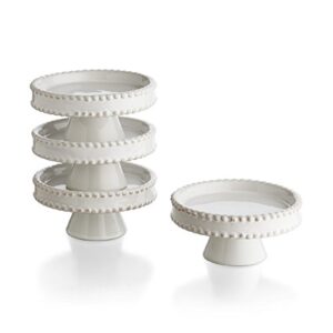 american atelier bianca bead set of 4 cupcake pedestal plates decorative set for dinner parties, weddings, catering & more, white