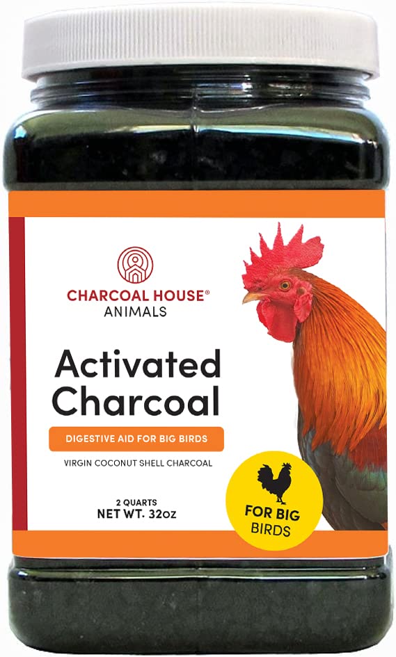 2qts Large Bird 100% Virgin Coconut Shell Granular Activated Charcoal - Not from China - for Health, Digestion, Feed Supplement, Scratch for Poultry, Pigeons, Parrots, Turkeys, Chickens and More