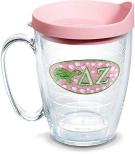 tervis sorority - delta zeta tumbler with emblem and pink lid 16oz mug, clear